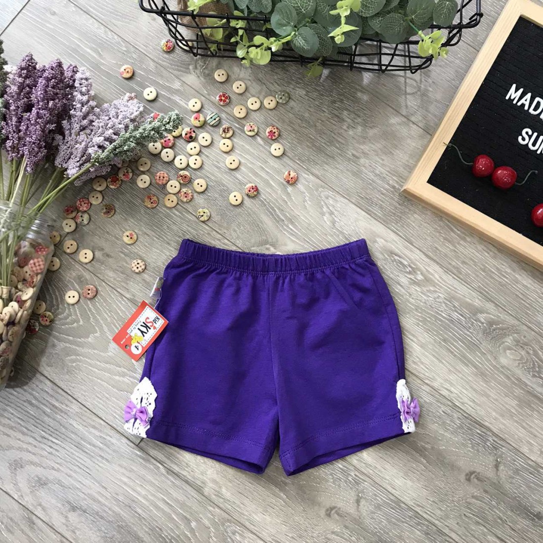 Quần đùi cotton ren gấu xuân hè bé gái size 3-8  -Q4926-